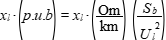 x_l*(p.u.b) = x_l*(Om/km)*(S_b/U_l^(2))